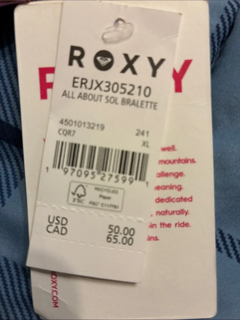 NWT ROXY All About Sol Bralette Bikini Top XL